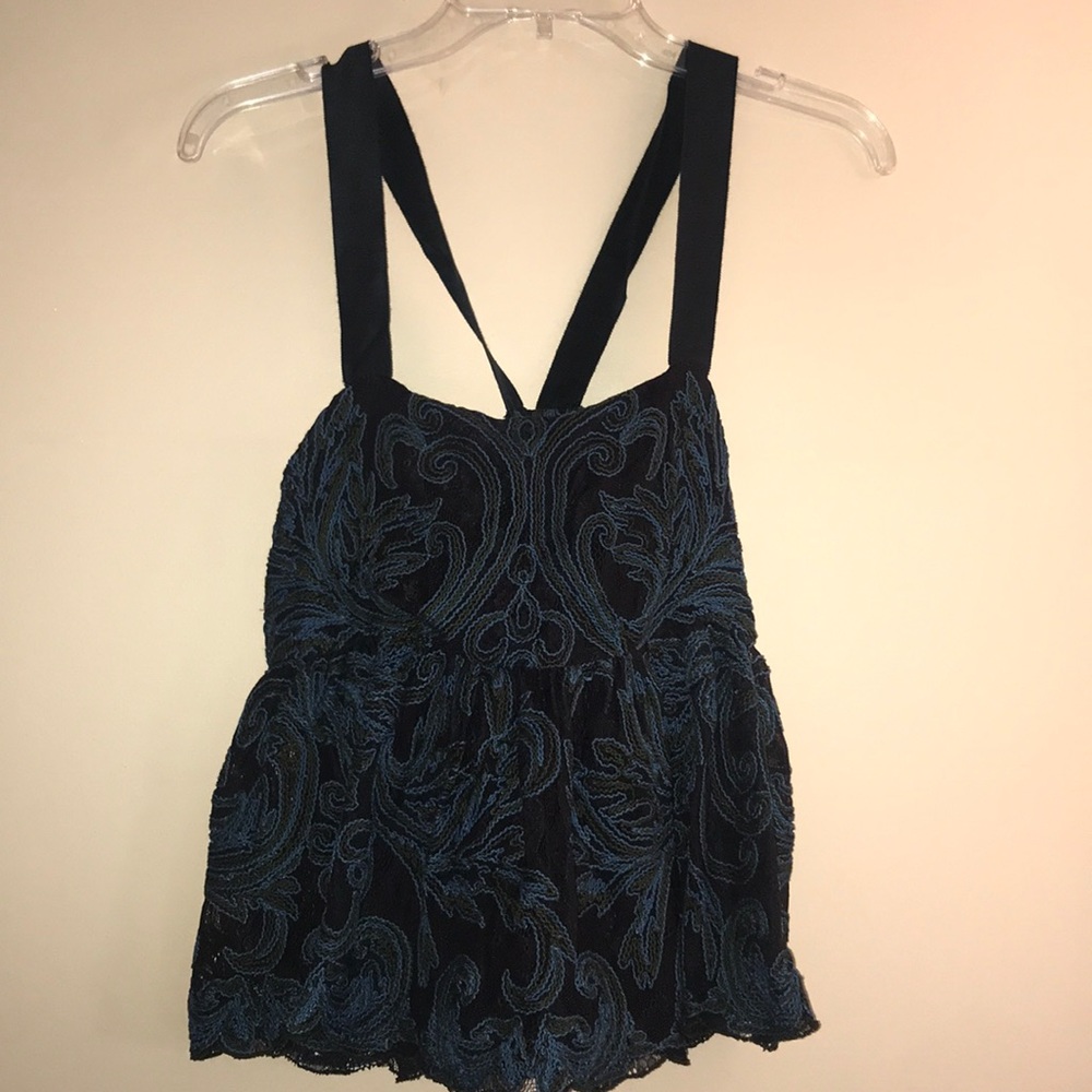TRYB Lace Embroidered Cross Back Top
